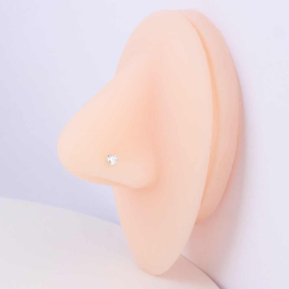 Shiny Heart Nose Stud - Sterling Silver 925 - Nostril - Oumo Jewelry