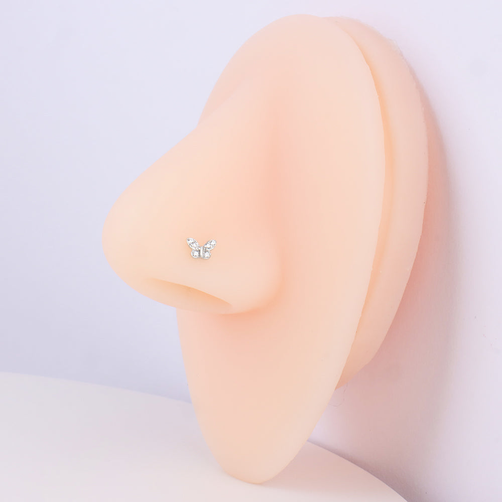 Elegant Butterfly Nose Stud - Sterling Silver 925 - Nostril - Oumo Jewelry