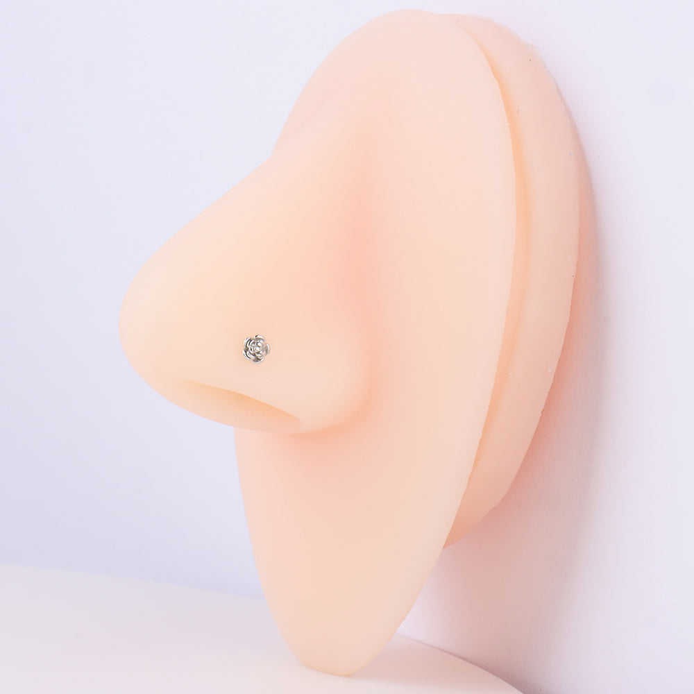 Rose Flower Nose Stud - Sterling Silver 925 - Nostril - Oumo Jewelry