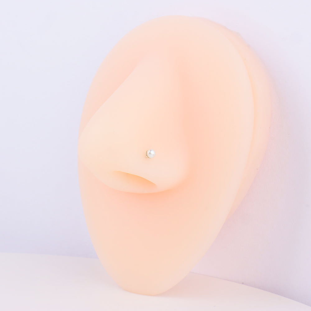 Elegant Pearl Nose Stud - Sterling Silver 925 - Nostril - Oumo Jewelry