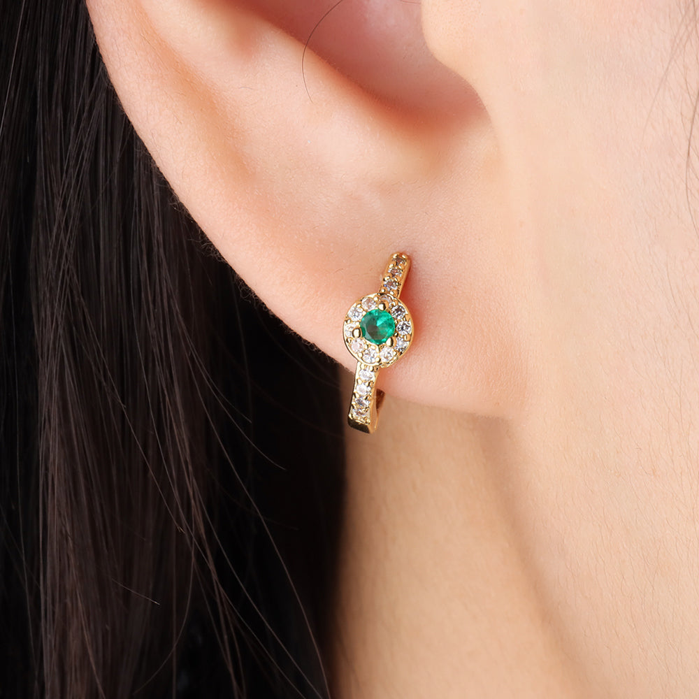 Round Green Gem Hoops - Brass - Oumo Jewelry
