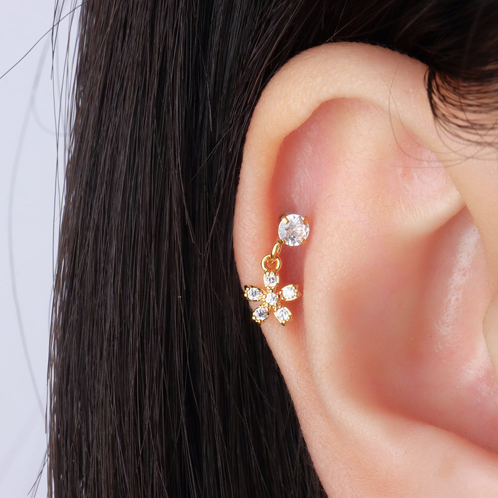 Sakura Drop Earring - Stainless Steel - Flat, Upper Lobe - Oumo Jewelry