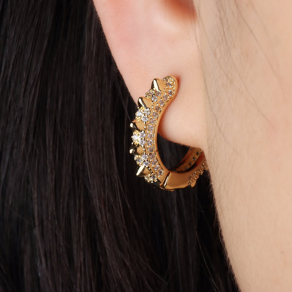 Shiny Spiked Hoop - Brass - Lobe, Upper Lobe - Oumo Jewelry