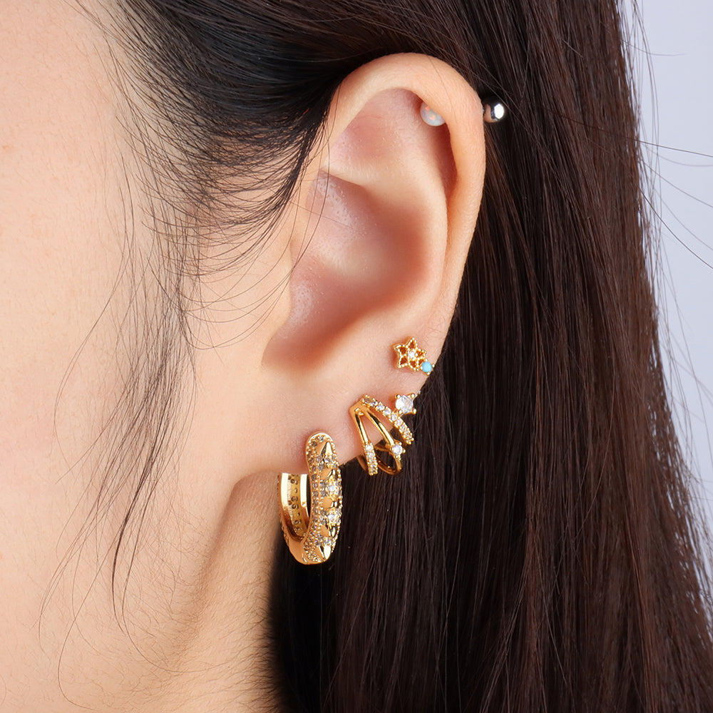 Shiny Spiked Hoop - Brass - Lobe, Upper Lobe - Oumo Jewelry