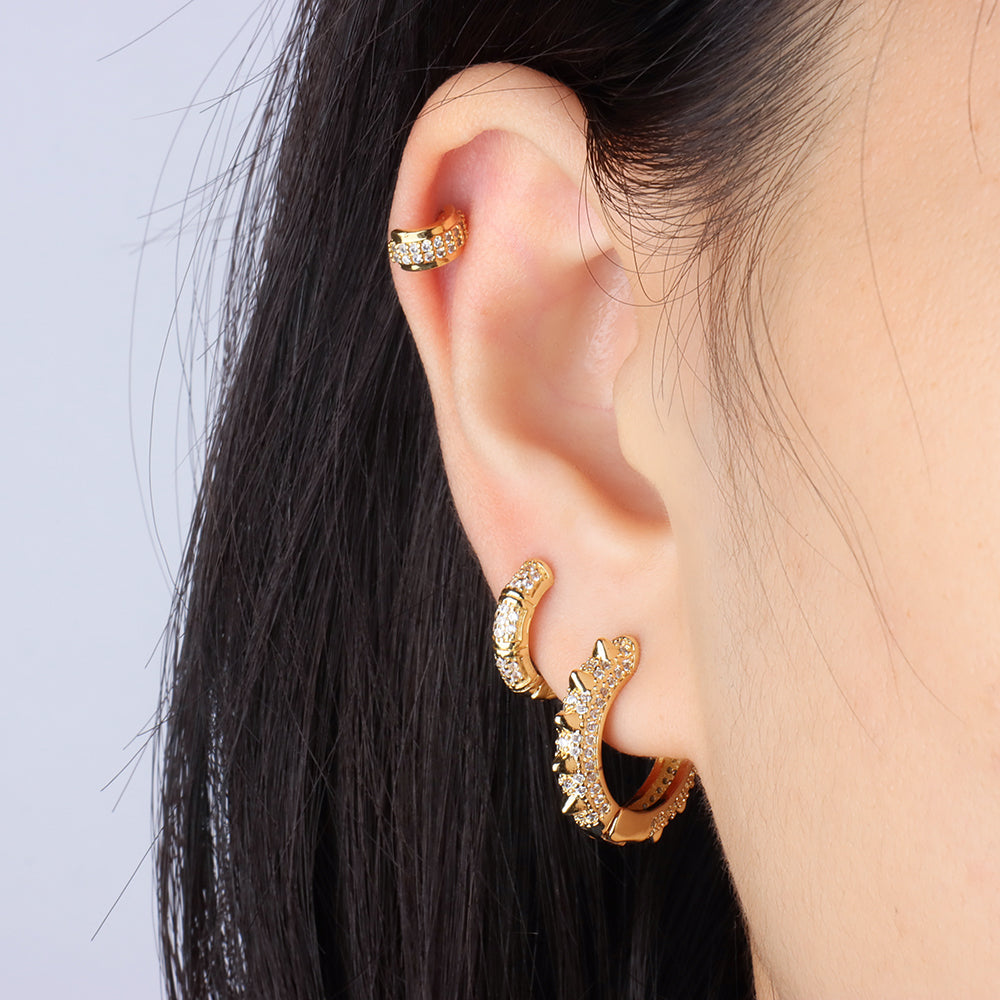 Shiny Spiked Hoop - Brass - Lobe, Upper Lobe - Oumo Jewelry