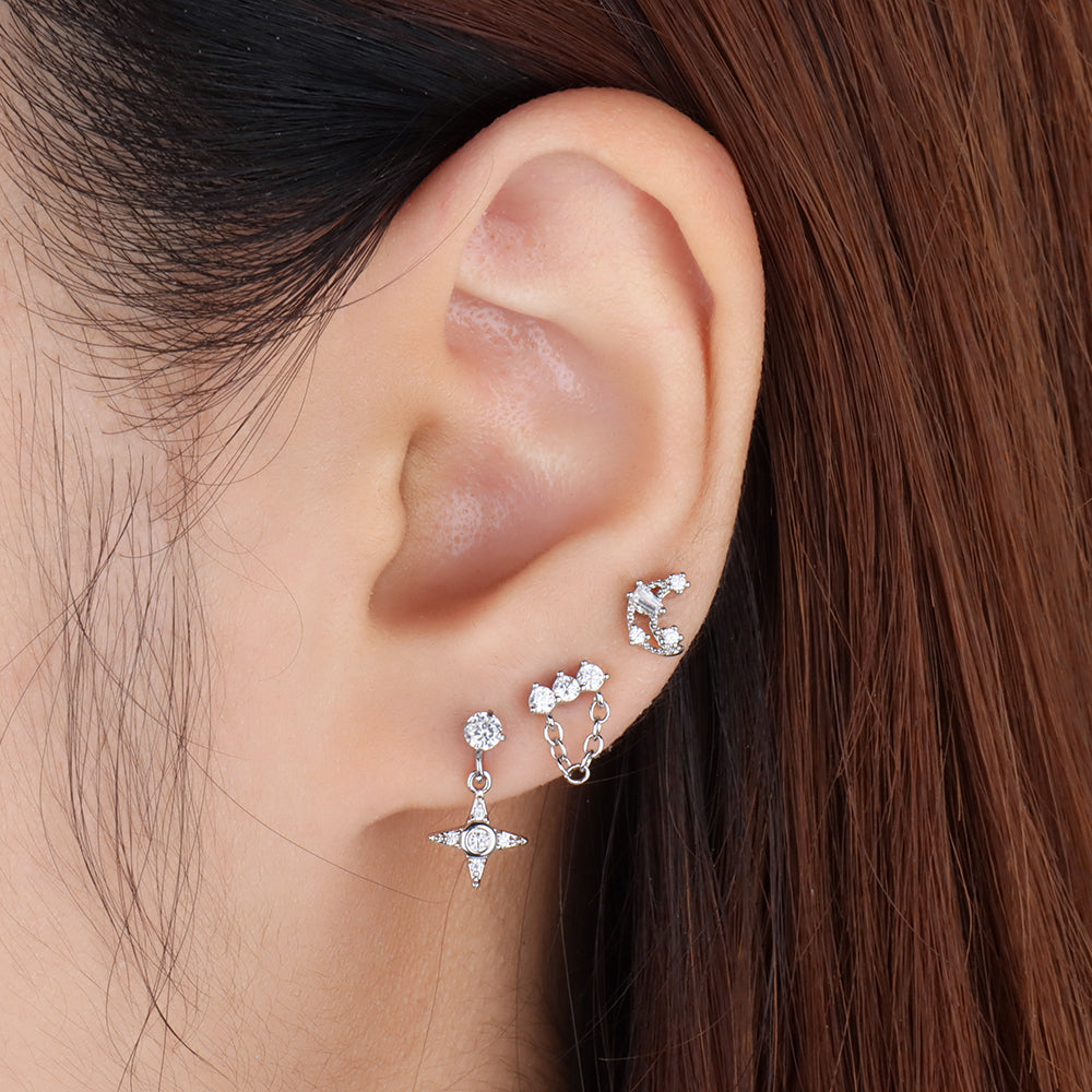 Sparkling Gem Chain Stud - OhmoJewelry