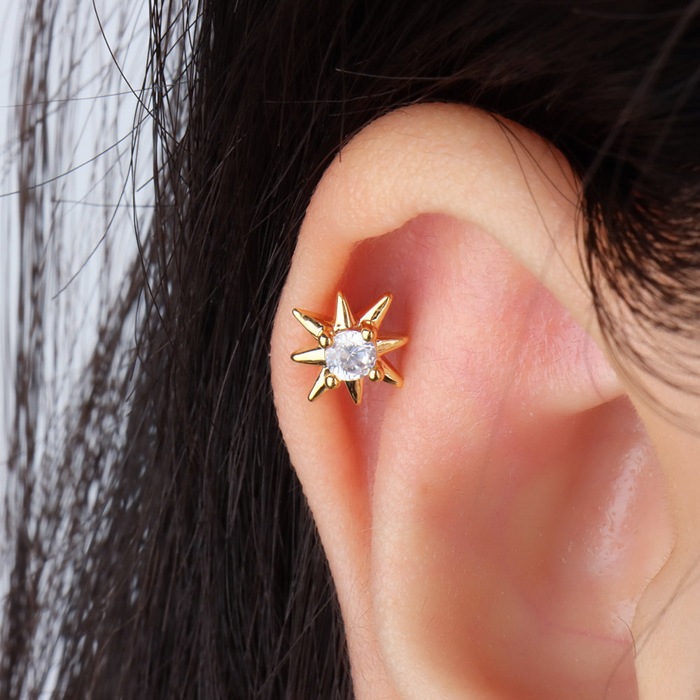 Sparkling Star Stud - Stainless Steel - Upper Lobe, Helix - Oumo Jewelry