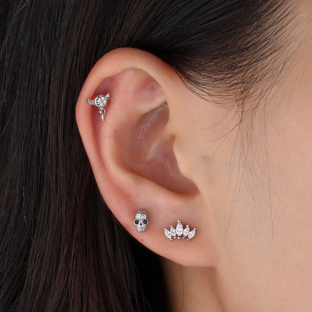 Crown Flatback Stud - Stainless Steel - Helix, Upper Lobe, Conch - Oumo Jewelry