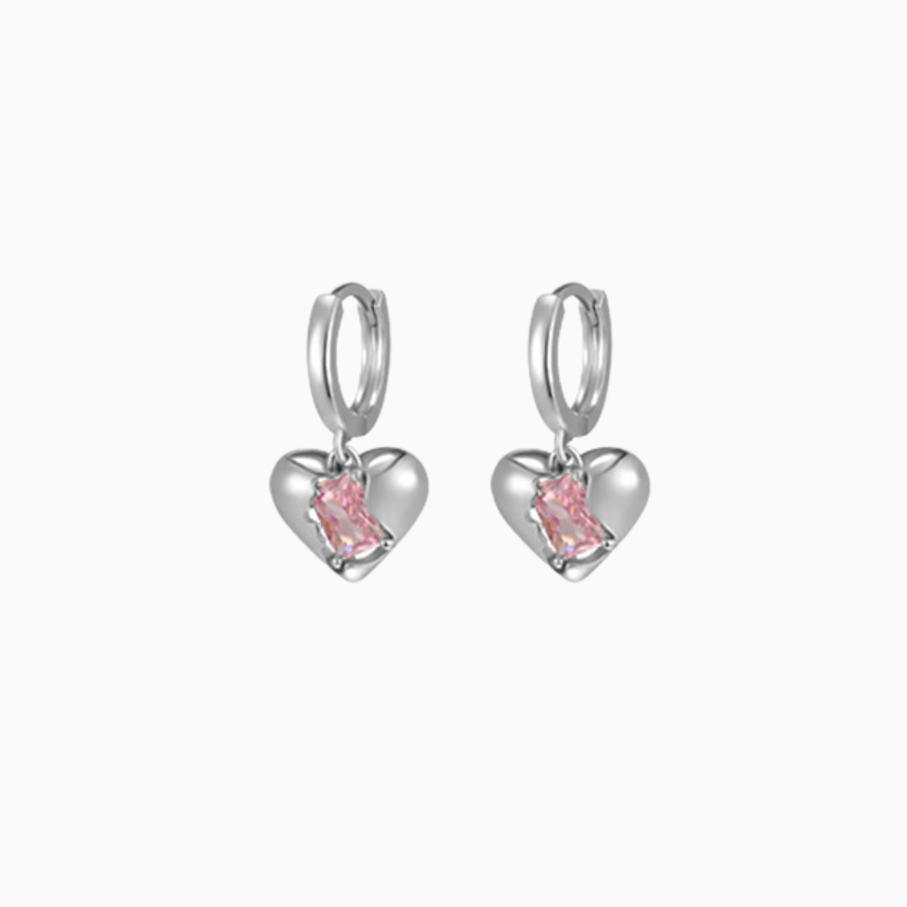 Pink Heart Beat Hoop Earrings - OhmoJewelry