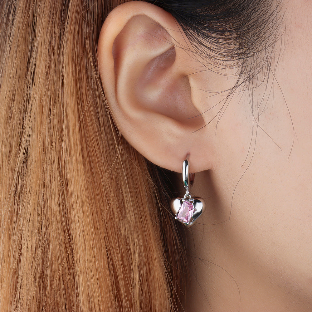 Pink Heart Beat Hoop Earrings - OhmoJewelry