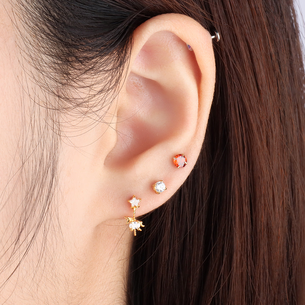 Basic Round Gemstone Studs - Stainless Steel - Oumo Jewelry