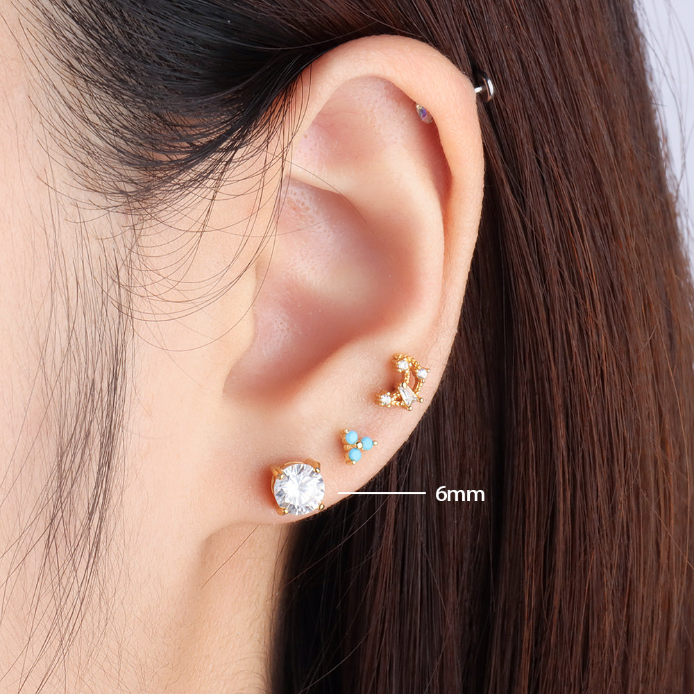 Basic Round Gemstone Studs - Stainless Steel - Oumo Jewelry