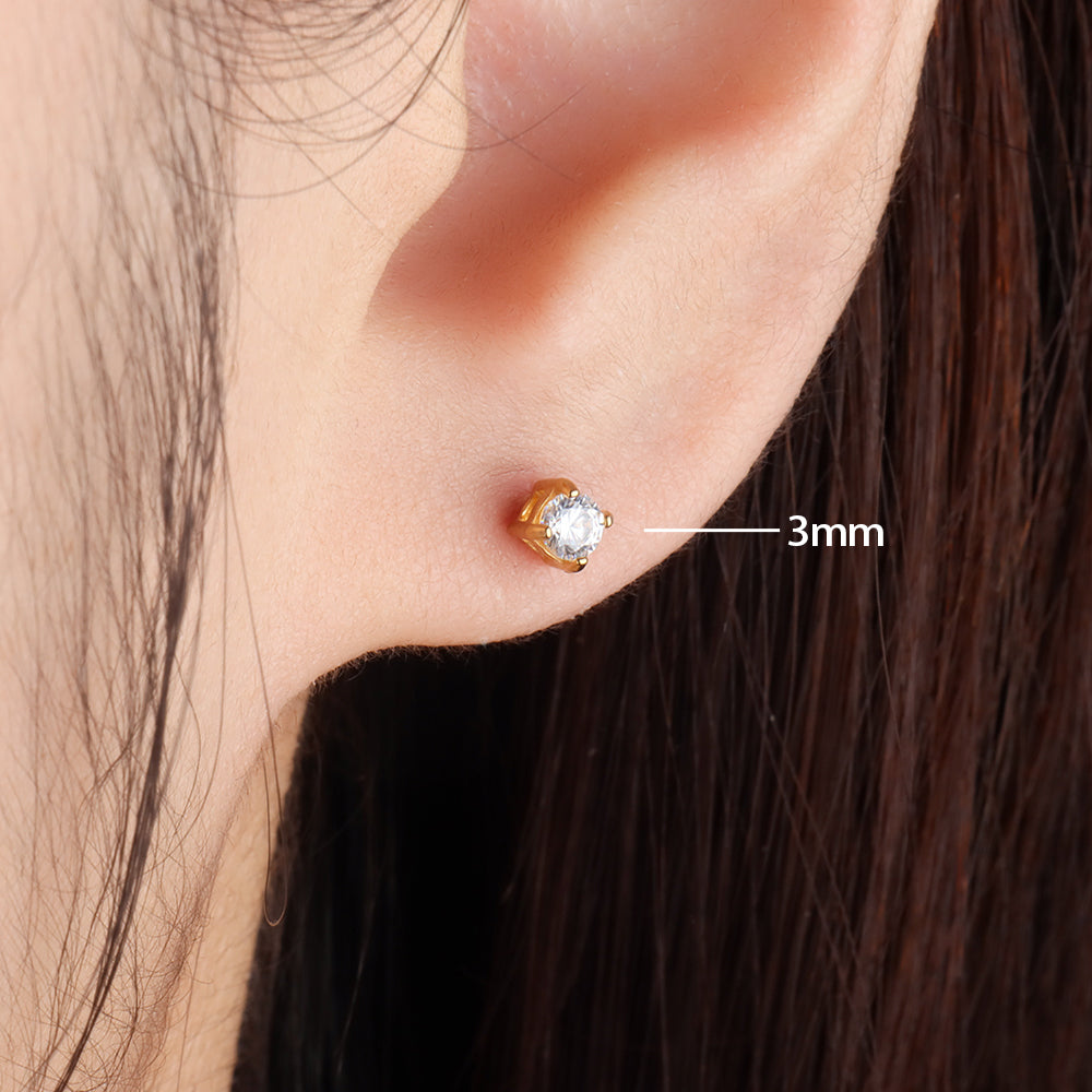 Basic Round Gemstone Studs - Stainless Steel - Oumo Jewelry