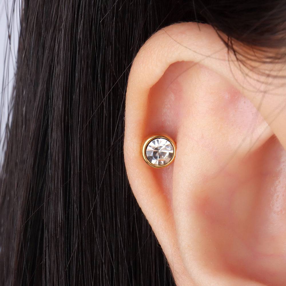 Basic Gem Flatback Stud - Stainless Steel - Helix, Forward Helix, Upper Lobe - Oumo Jewelry