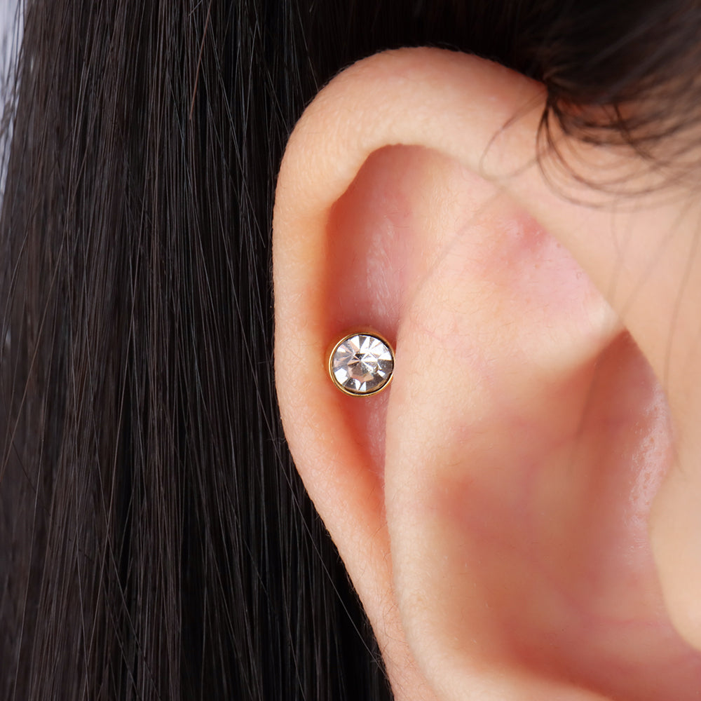 Basic Gem Flatback Stud - Stainless Steel - Helix, Forward Helix, Upper Lobe - Oumo Jewelry