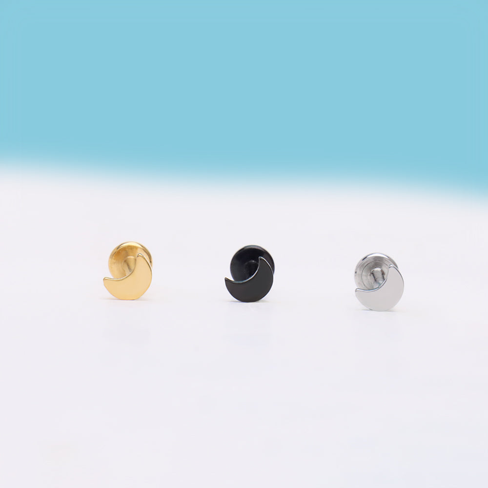 Crescent Flatback Stud - Stainless Steel - Helix, Forward Helix, Upper Lobe - Oumo Jewelry