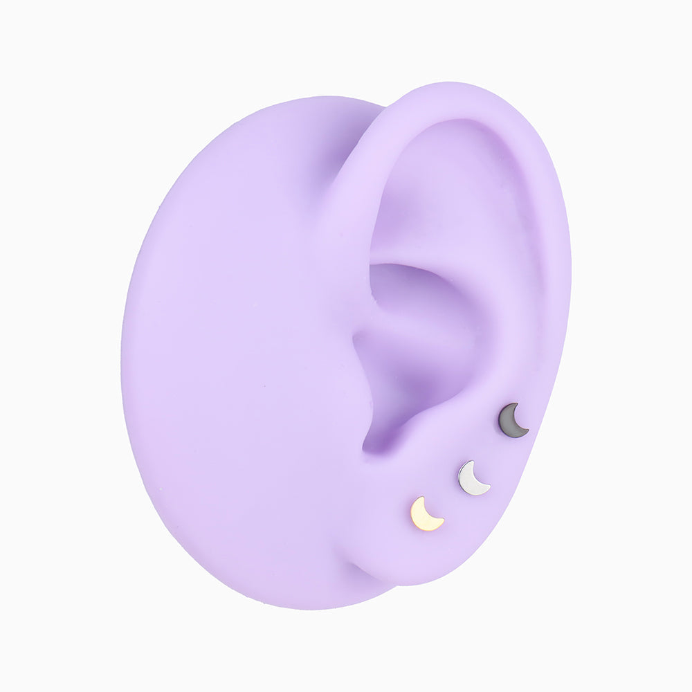 Crescent Flatback Stud - Stainless Steel - Helix, Forward Helix, Upper Lobe - Oumo Jewelry