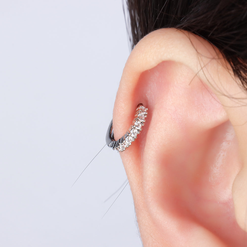 Glitter Gem Helix Hoop - Stainless Steel - Upper Lobe, Helix - Oumo Jewelry