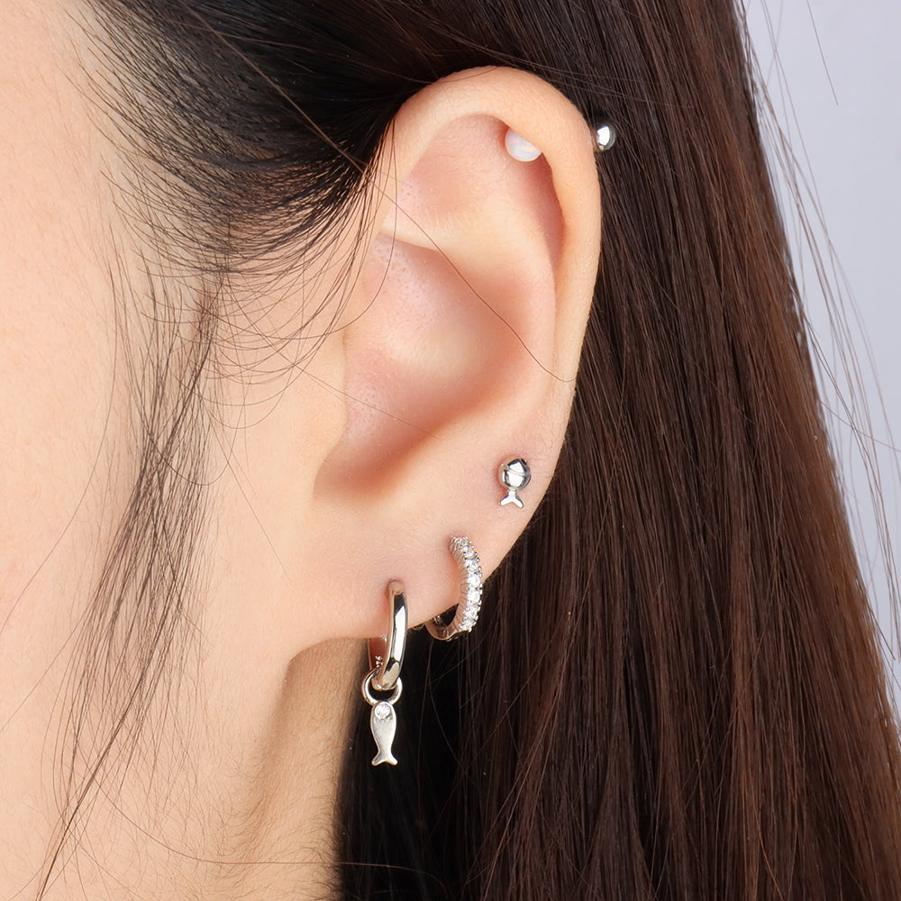 Glitter Gem Helix Hoop - Stainless Steel - Upper Lobe, Helix - Oumo Jewelry