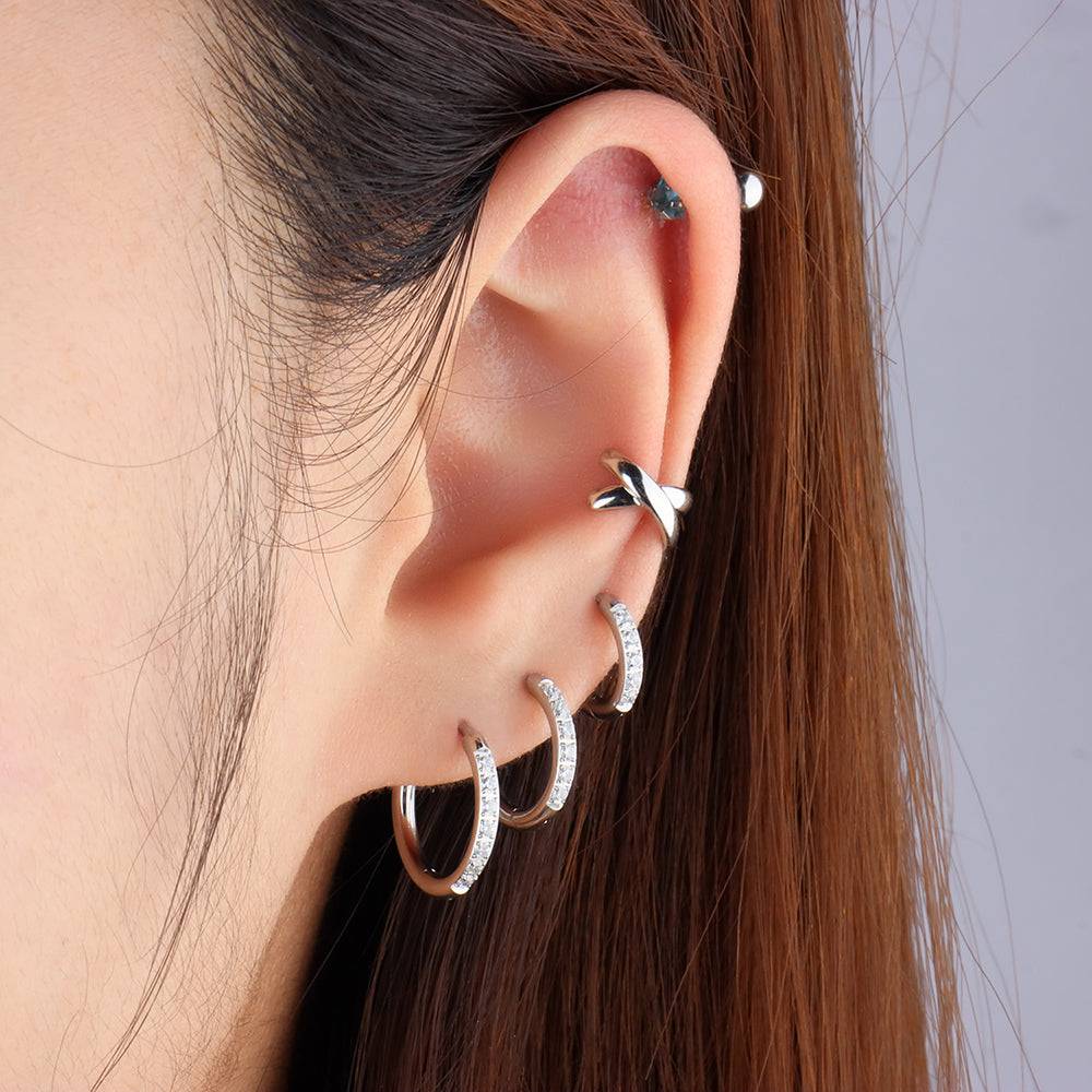 Basic Sparkling Hoop - Stainless Steel - Lobe, Upper Lobe - Oumo Jewelry