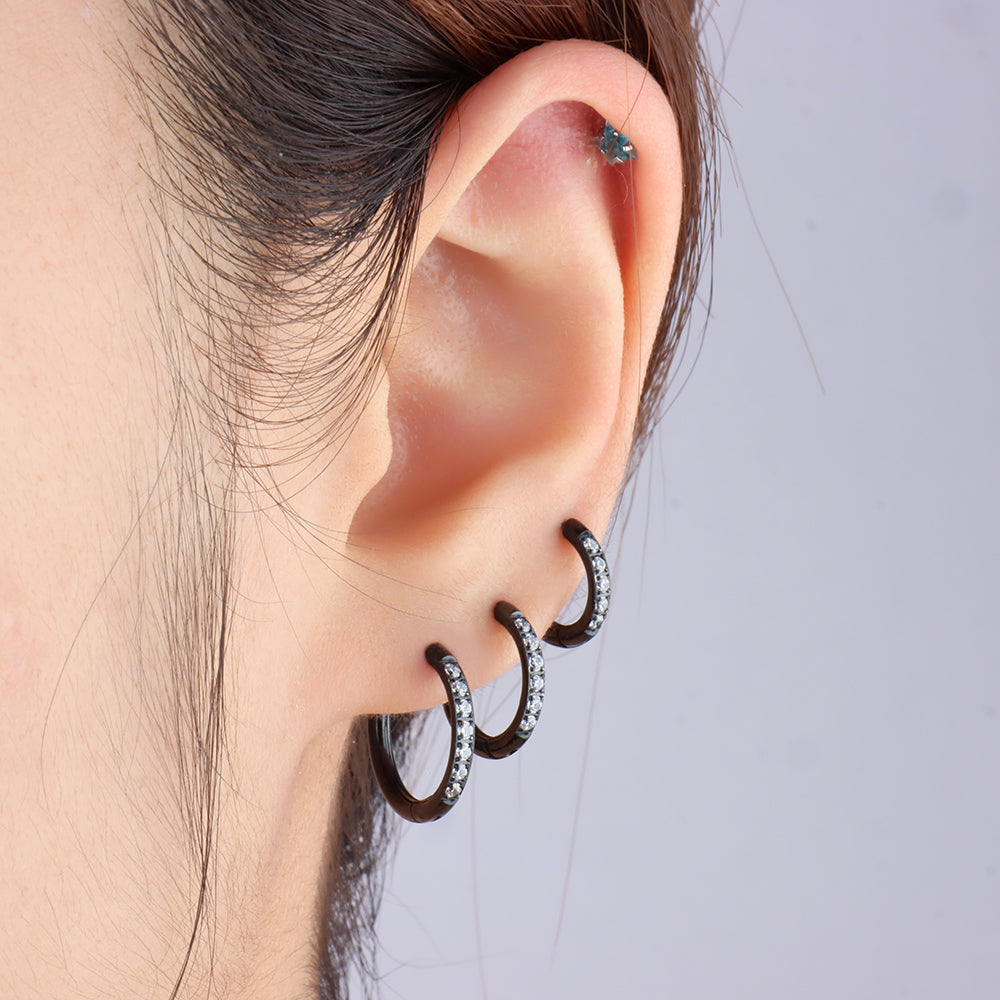 Basic Sparkling Hoop - Stainless Steel - Lobe, Upper Lobe - Oumo Jewelry
