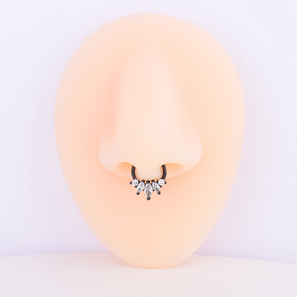 Delicate Leaf Clicker Hoop - Stainless Steel - Daith, Septum - Oumo Jewelry