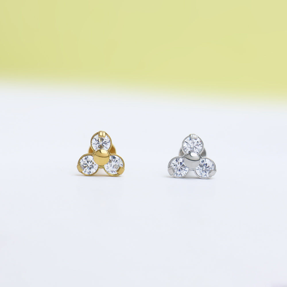 Basic Gem Flatback Stud - Stainless Steel - Helix, Upper Lobe, Conch - Oumo Jewelry