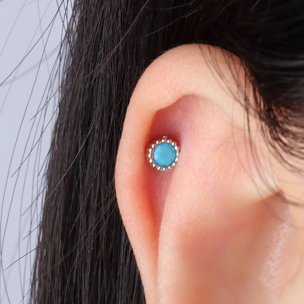 Basic Turquoise Stud - Stainless Steel - Upper Lobe, Helix, Flat - Oumo Jewelry