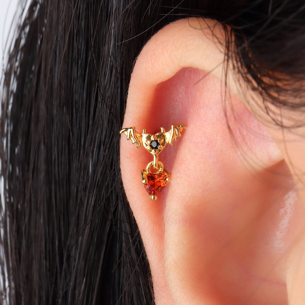 Bat Heart Drop Earring - Stainless Steel - Flat, Upper Lobe - Oumo Jewelry