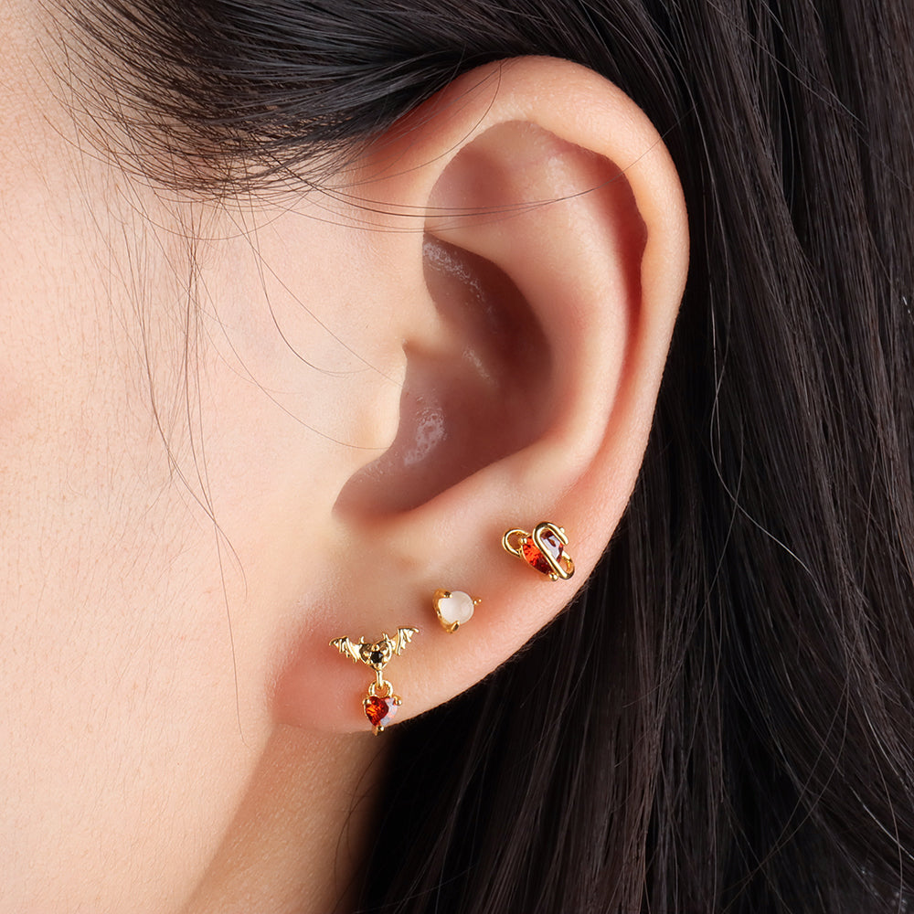 Bat Heart Drop Earring - Stainless Steel - Flat, Upper Lobe - Oumo Jewelry