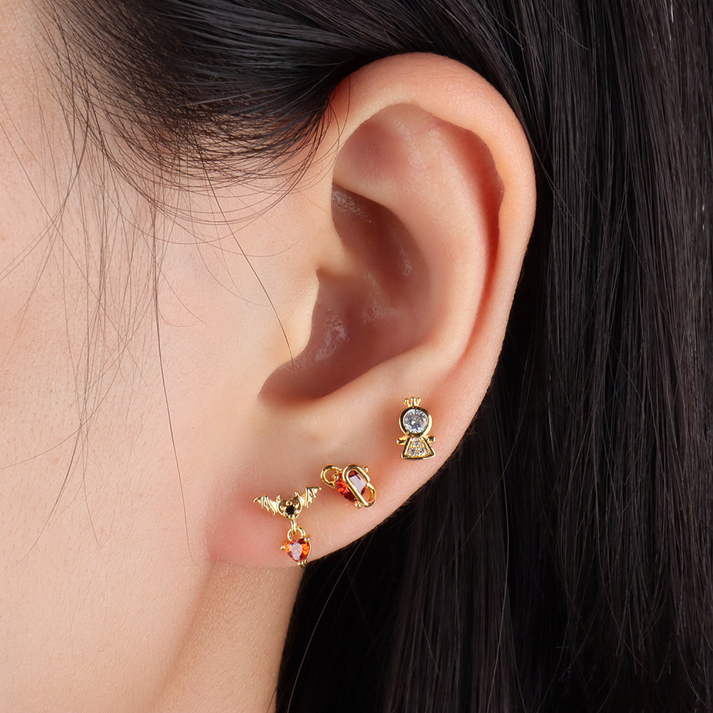 Bat Heart Drop Earring - Stainless Steel - Flat, Upper Lobe - Oumo Jewelry