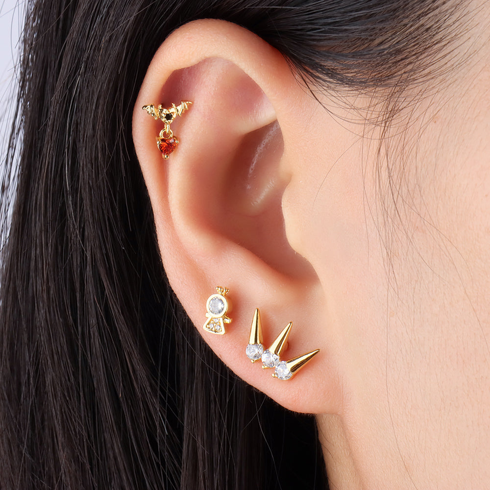 Bat Heart Drop Earring - Stainless Steel - Flat, Upper Lobe - Oumo Jewelry