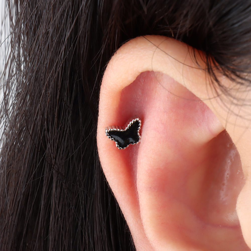 Black Enamel Butterfly Stud - OhmoJewelry