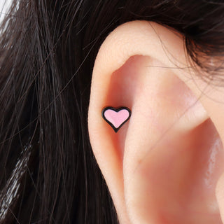 Black&Pink Heart Stud - OhmoJewelry