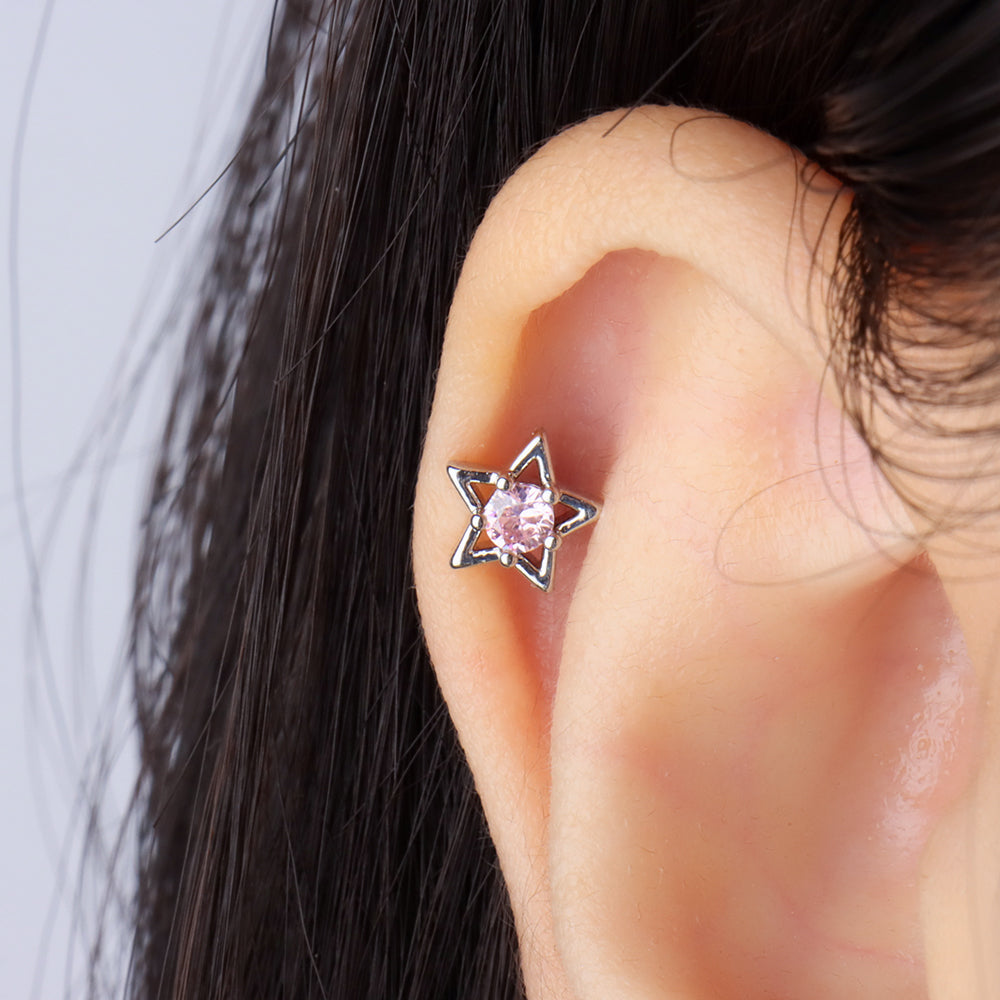 Beautiful Star Stud - Stainless Steel - Upper Lobe, Helix, Flat - Oumo Jewelry