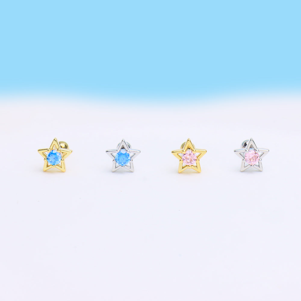 Beautiful Star Stud - Stainless Steel - Upper Lobe, Helix, Flat - Oumo Jewelry