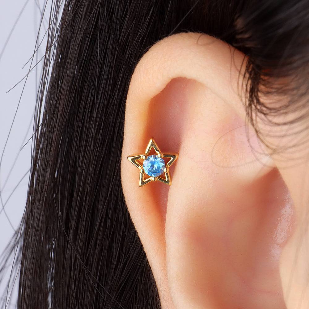 Beautiful Star Stud - Stainless Steel - Upper Lobe, Helix, Flat - Oumo Jewelry