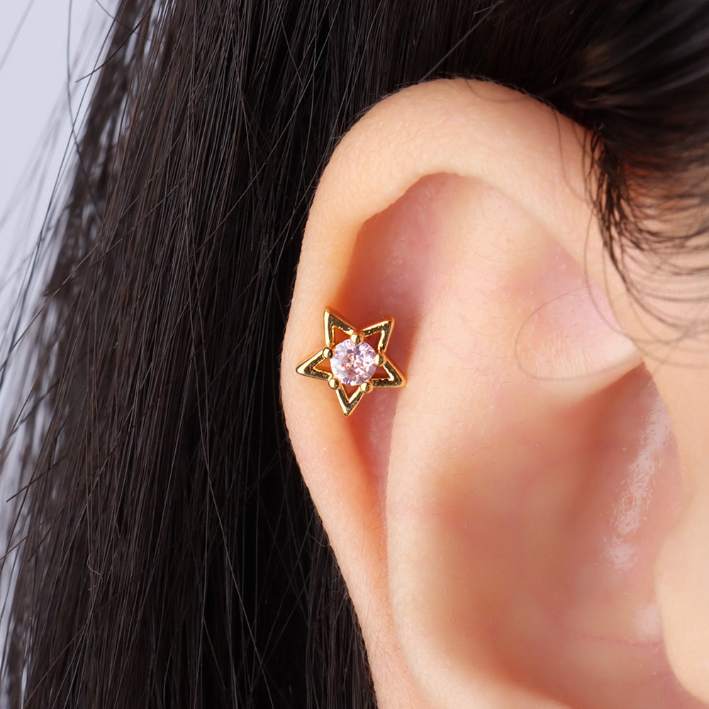 Beautiful Star Stud - Stainless Steel - Upper Lobe, Helix, Flat - Oumo Jewelry