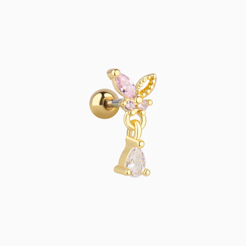 Butterfly Drop Earring - Stainless Steel - Upper Lobe, Flat - Oumo Jewelry