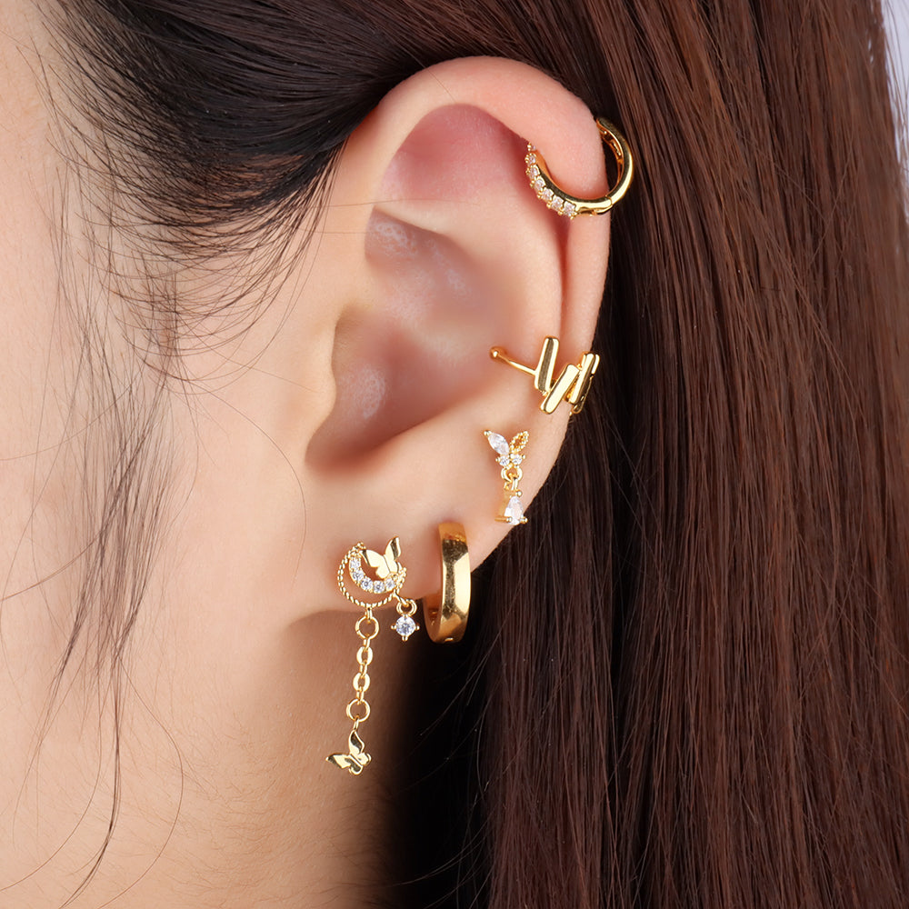 Butterfly Drop Earring - Stainless Steel - Upper Lobe, Flat - Oumo Jewelry