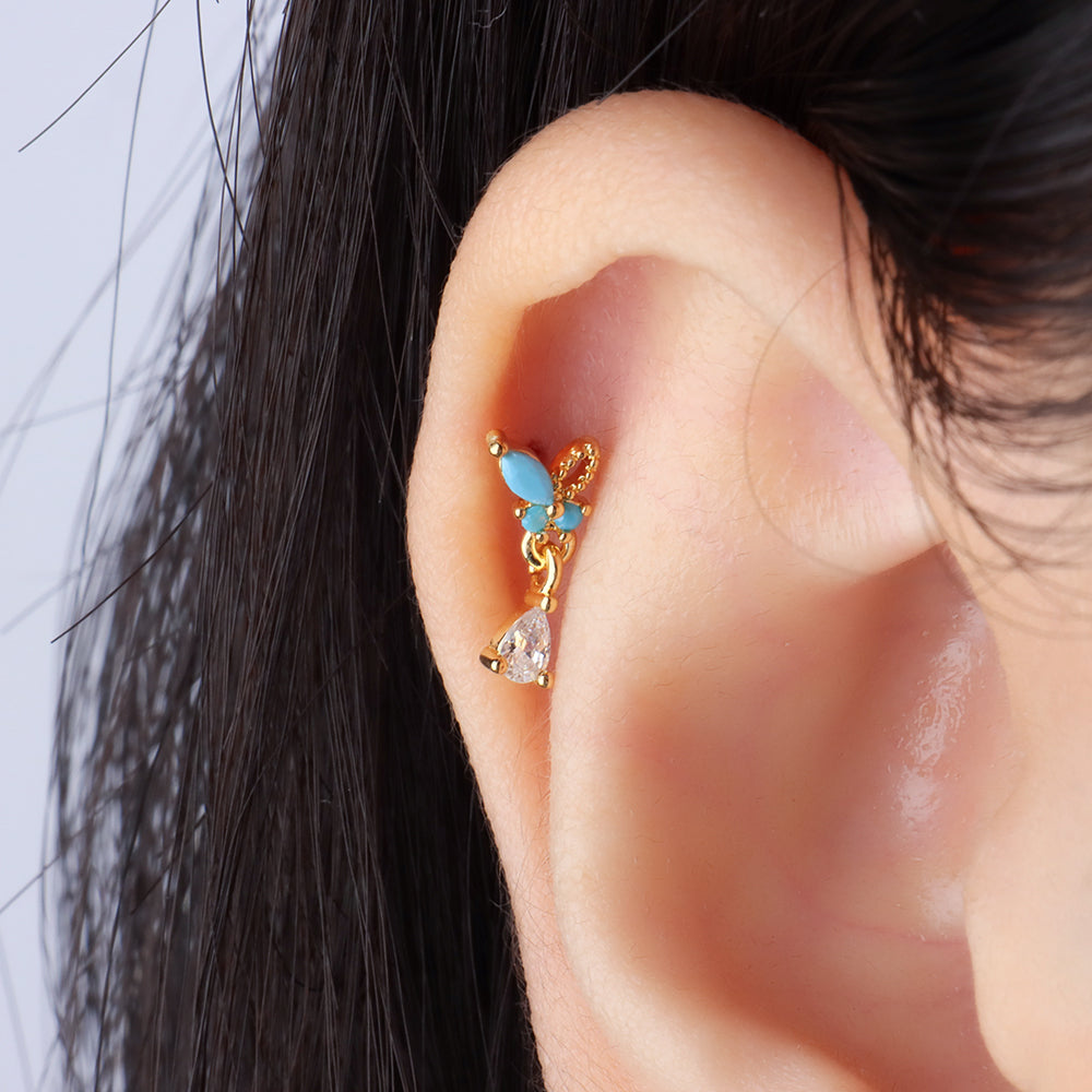 Butterfly Drop Earring - Stainless Steel - Upper Lobe, Flat - Oumo Jewelry