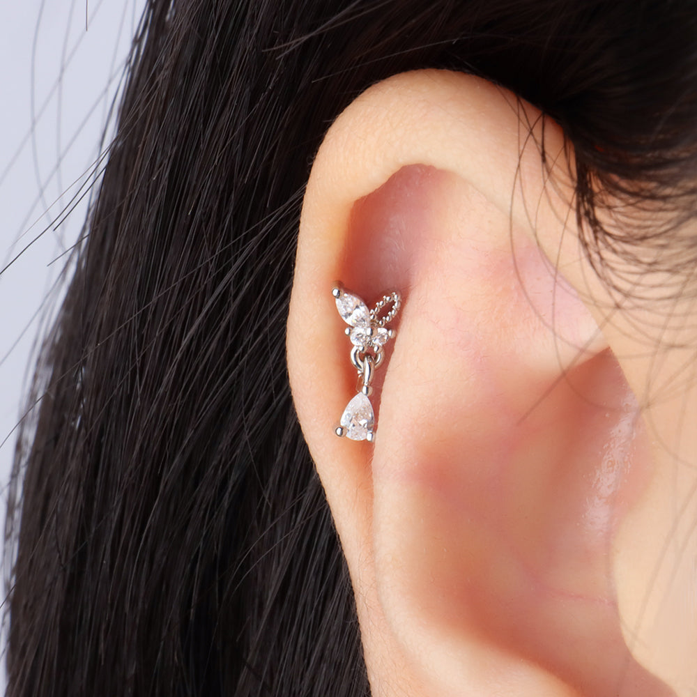 Butterfly Drop Earring - Stainless Steel - Upper Lobe, Flat - Oumo Jewelry