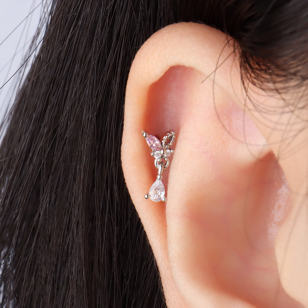 Butterfly Drop Earring - Stainless Steel - Upper Lobe, Flat - Oumo Jewelry