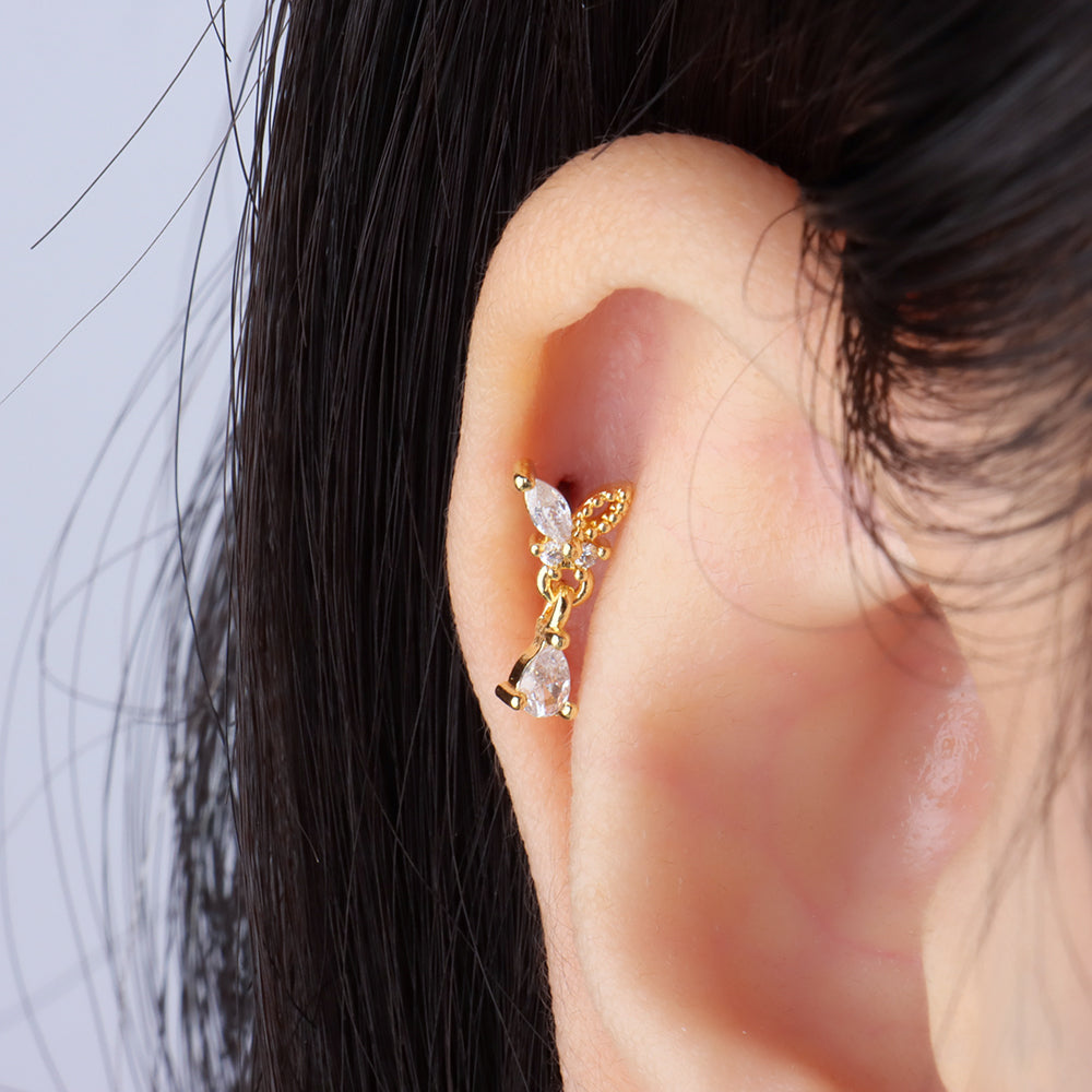 Butterfly Drop Earring - Stainless Steel - Upper Lobe, Flat - Oumo Jewelry