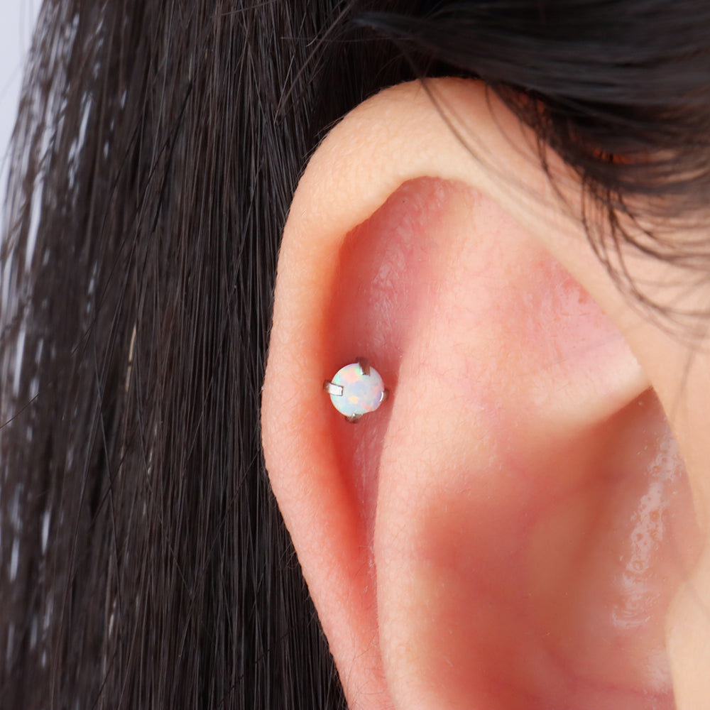 Charm Opal Flatback Stud - Stainless Steel - Helix, Forward Helix, Upper Lobe - Oumo Jewelry