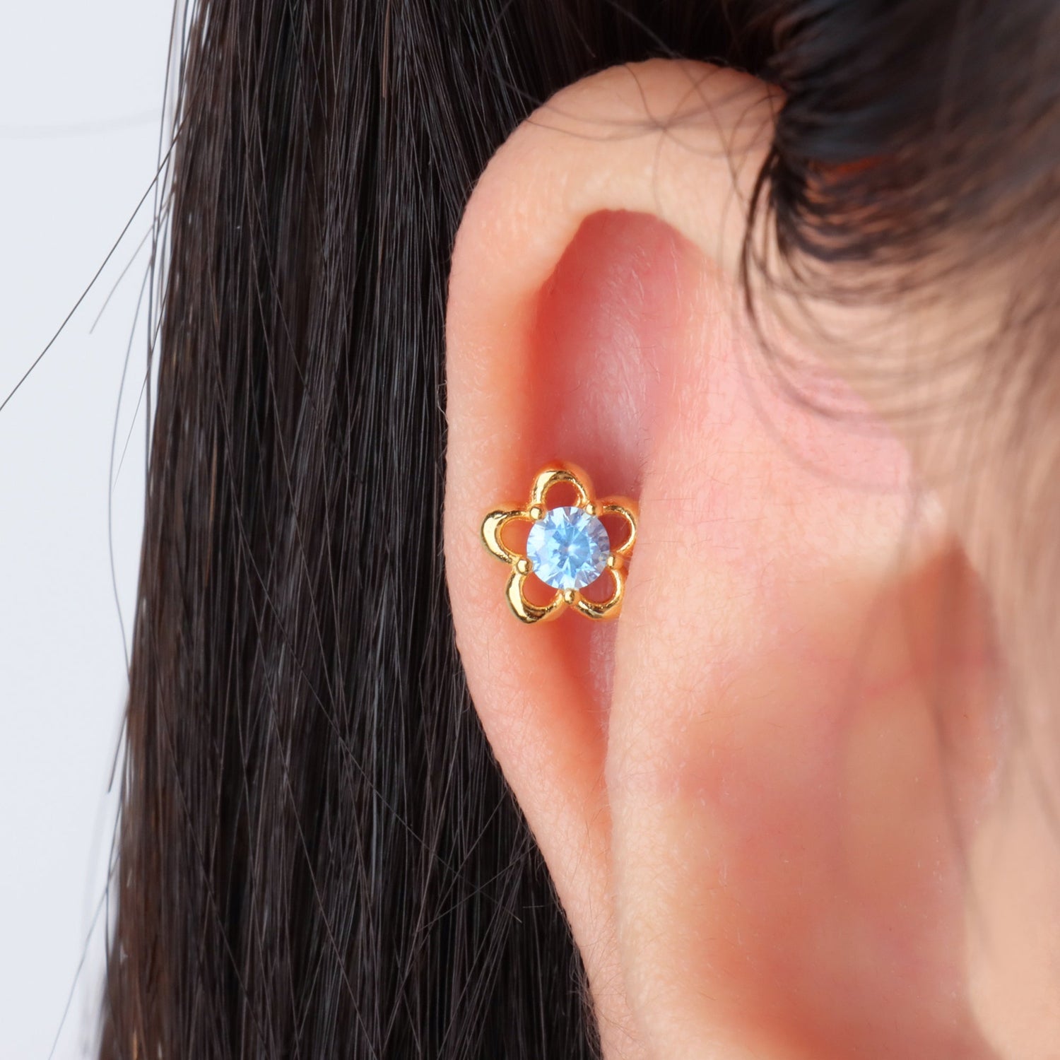 Blue Gemstone Flower Stud - OhmoJewelry