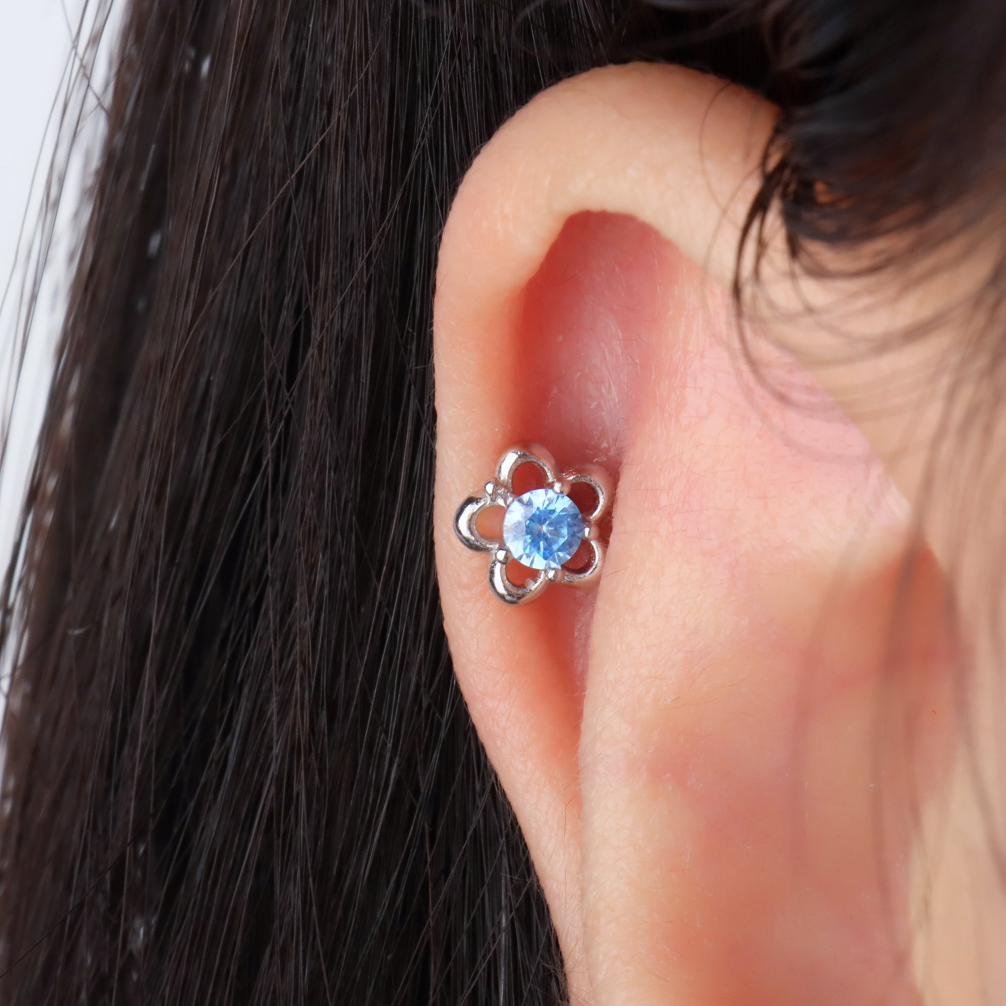 Blue Gemstone Flower Stud - OhmoJewelry