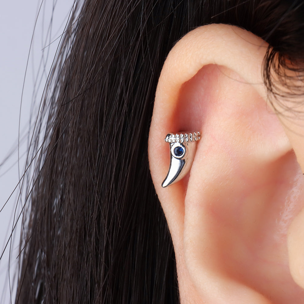Blue Gemstone Horn Stud - Stainless Steel - Upper Lobe, Helix - Oumo Jewelry