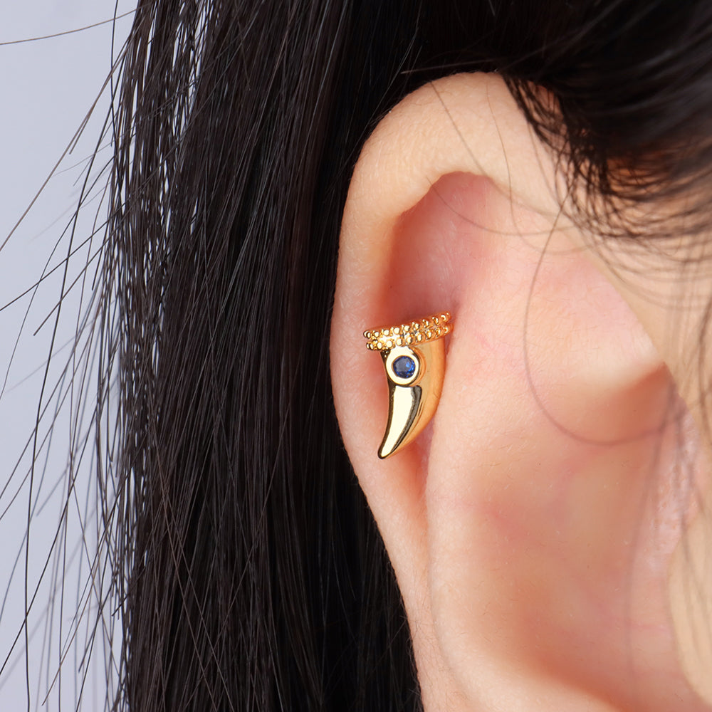 Blue Gemstone Horn Stud - Stainless Steel - Upper Lobe, Helix - Oumo Jewelry