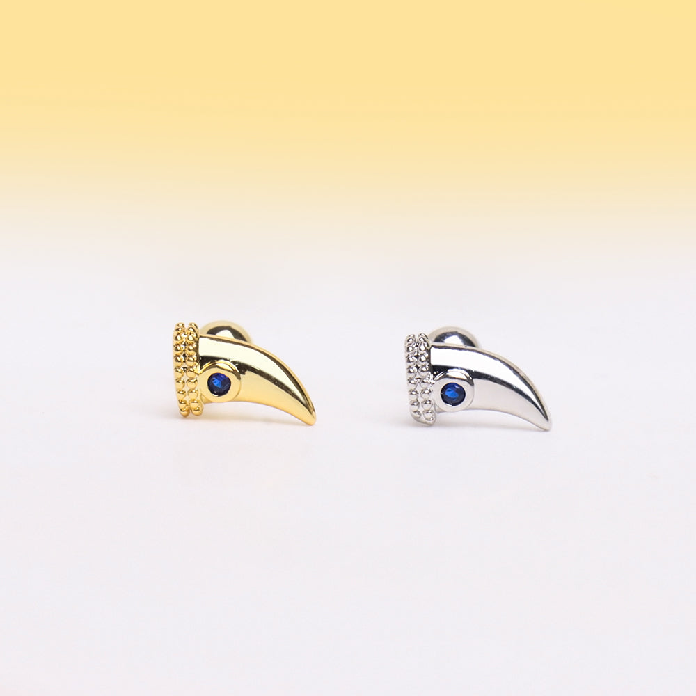 Blue Gemstone Horn Stud - Stainless Steel - Upper Lobe, Helix - Oumo Jewelry